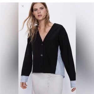 ZARA Contrasting Poplin Cardigan Size Large